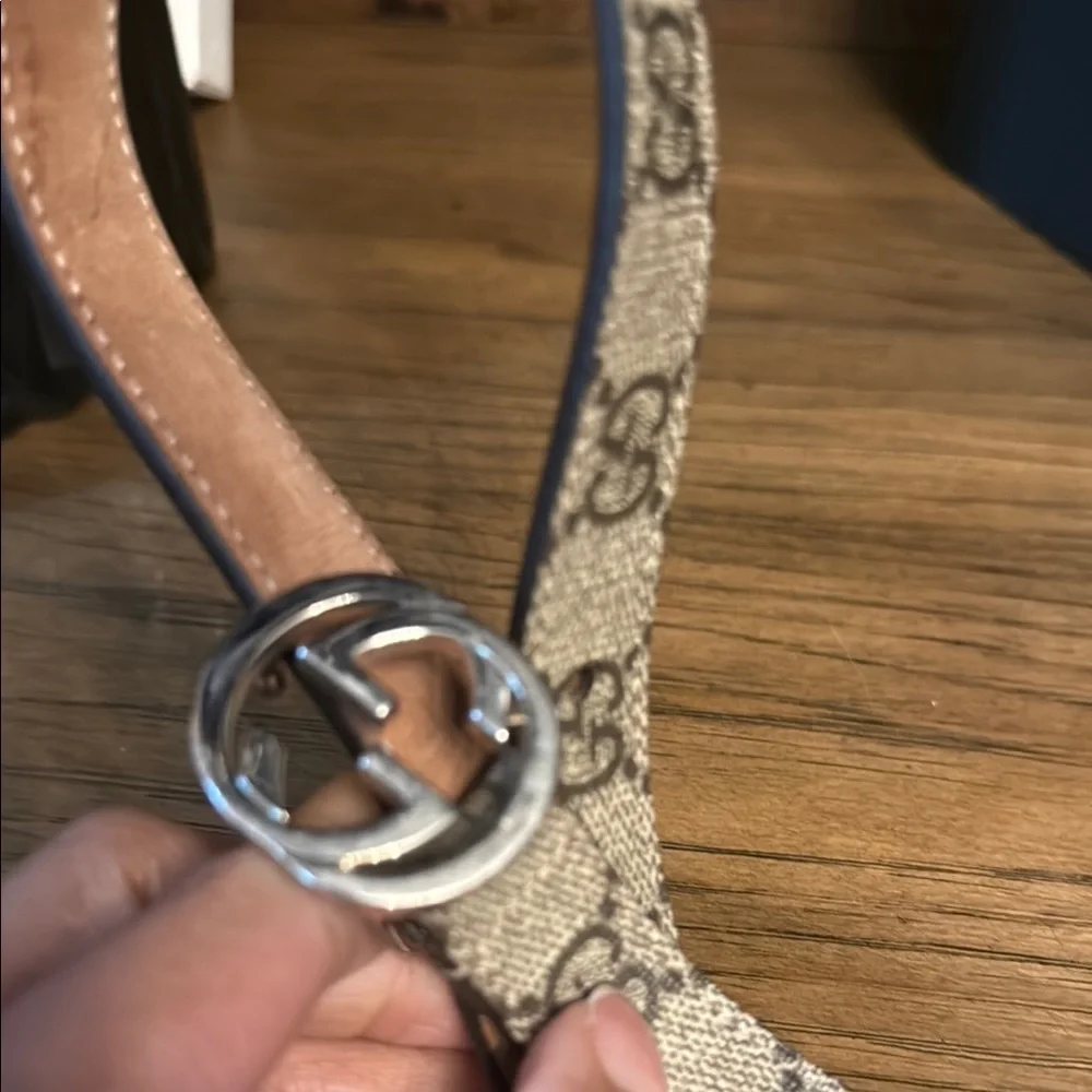 Gucci Beige and Brown Belt with Silver Buckle Kids Authentic!